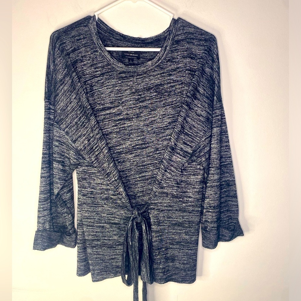 Lucky‎ Brand Gray Long Sleeve Blouse Shirt With Tie In Front Size Large